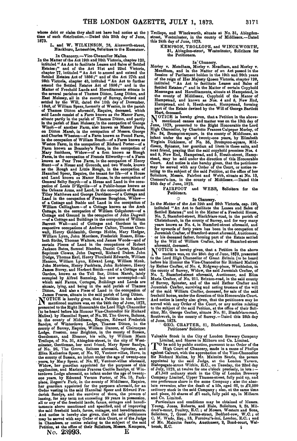 THE LONDON GAZETTE, JULY 1, 1873. No. 28993. E