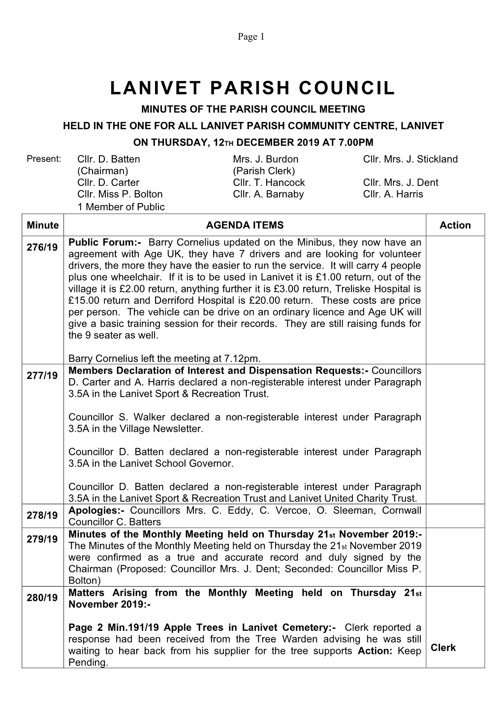 Minutes of Main Meeting 12 December 2019