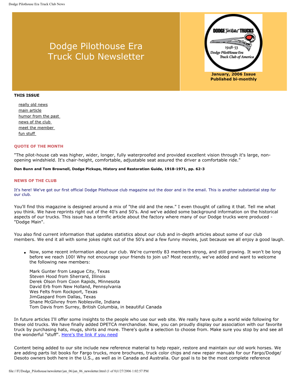 Dodge Pilothouse Era Truck Club News