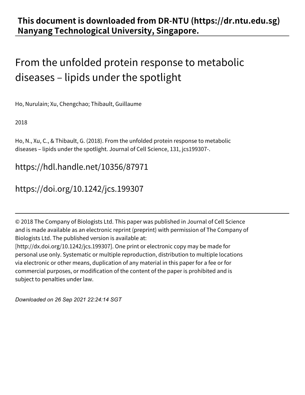 From the Unfolded Protein Response to Metabolic Diseases – Lipids Under the Spotlight