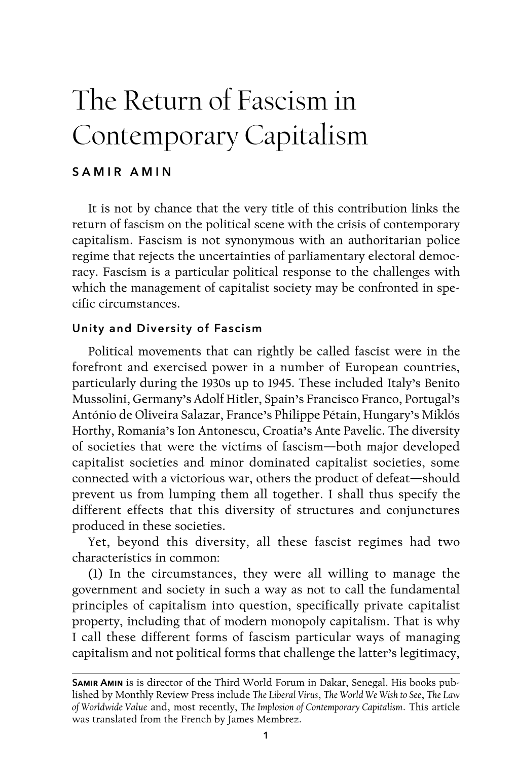 The Return of Fascism in Contemporary Capitalism