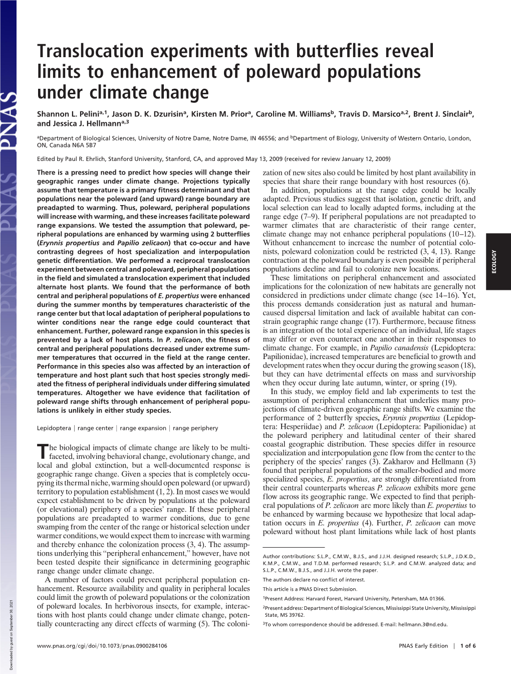 Translocation Experiments with Butterflies Reveal Limits to Enhancement of Poleward Populations Under Climate Change