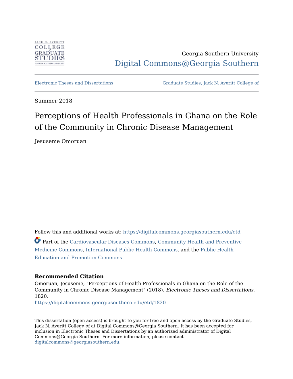 Perceptions of Health Professionals in Ghana on the Role of the Community in Chronic Disease Management