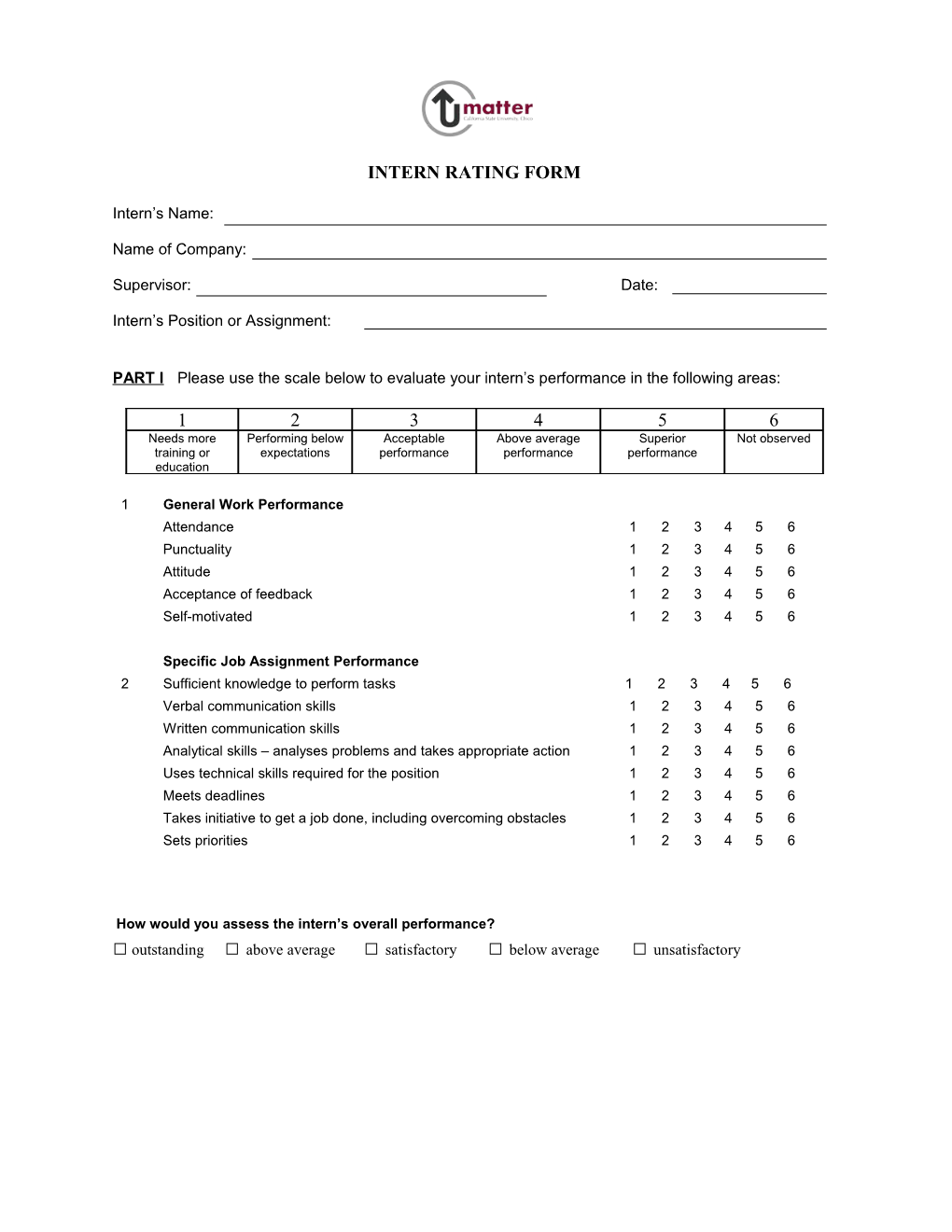 Intern Assessment Form (Employer)