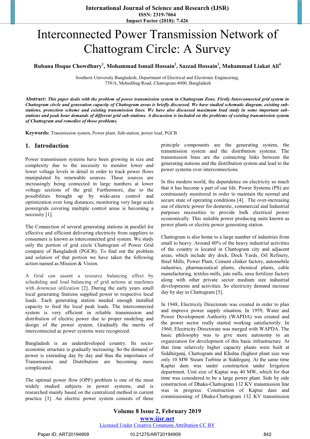 Interconnected Power Transmission Network of Chattogram Circle: a Survey