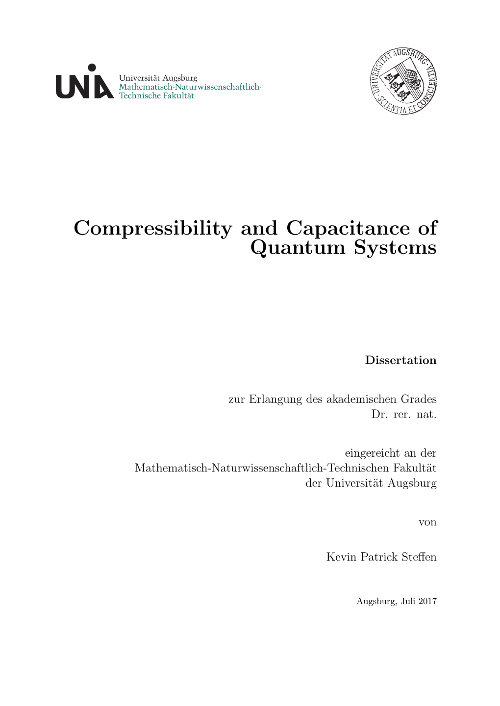 Compressibility and Capacitance of Quantum Systems
