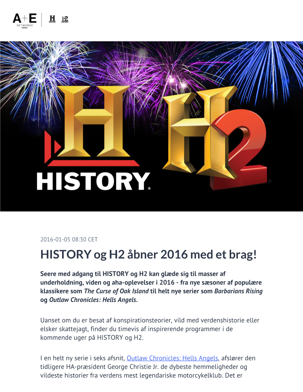 HISTORY Og H2 Åbner 2016 Med Et Brag!