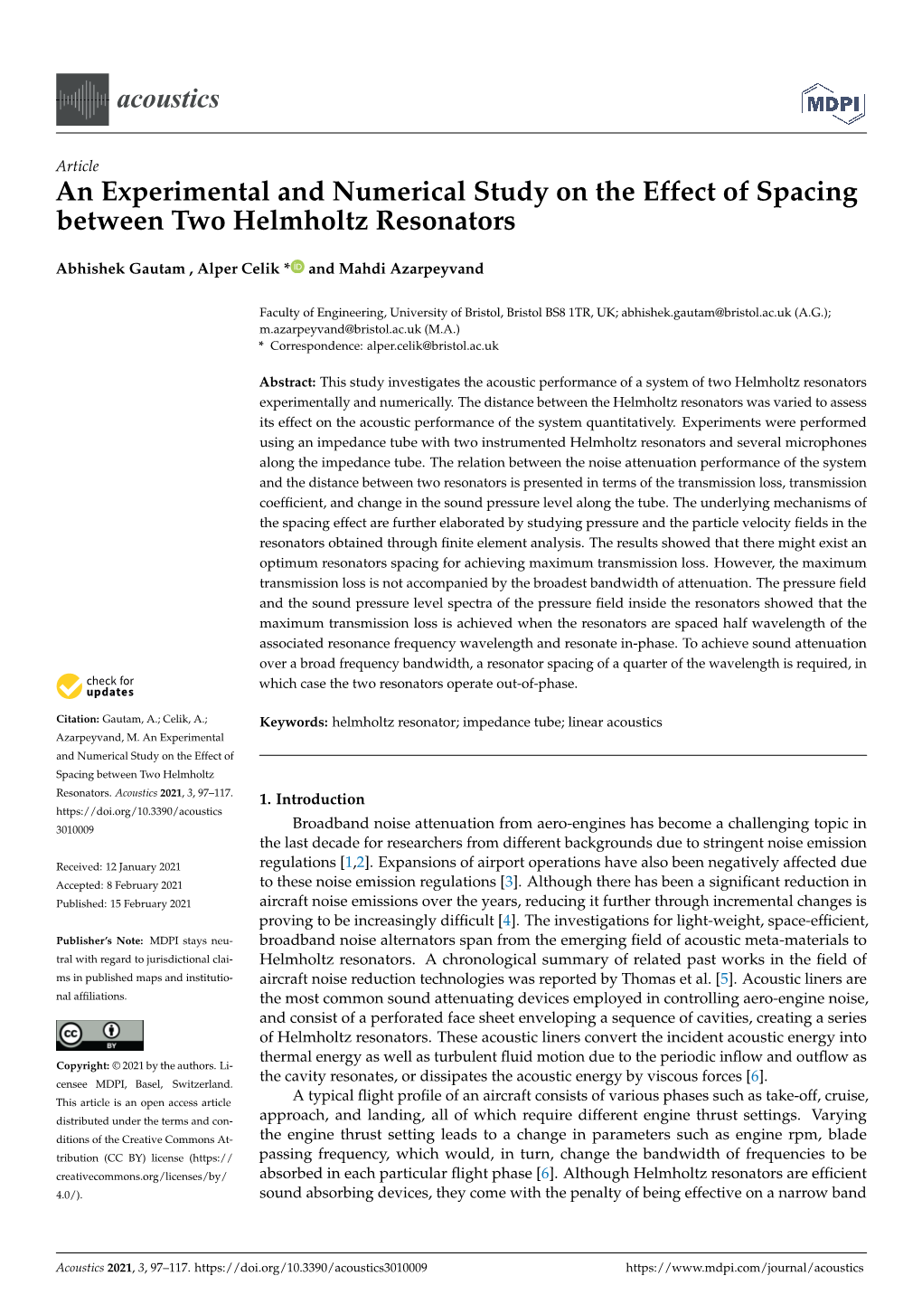 An Experimental and Numerical Study on the Effect of Spacing Between Two Helmholtz Resonators