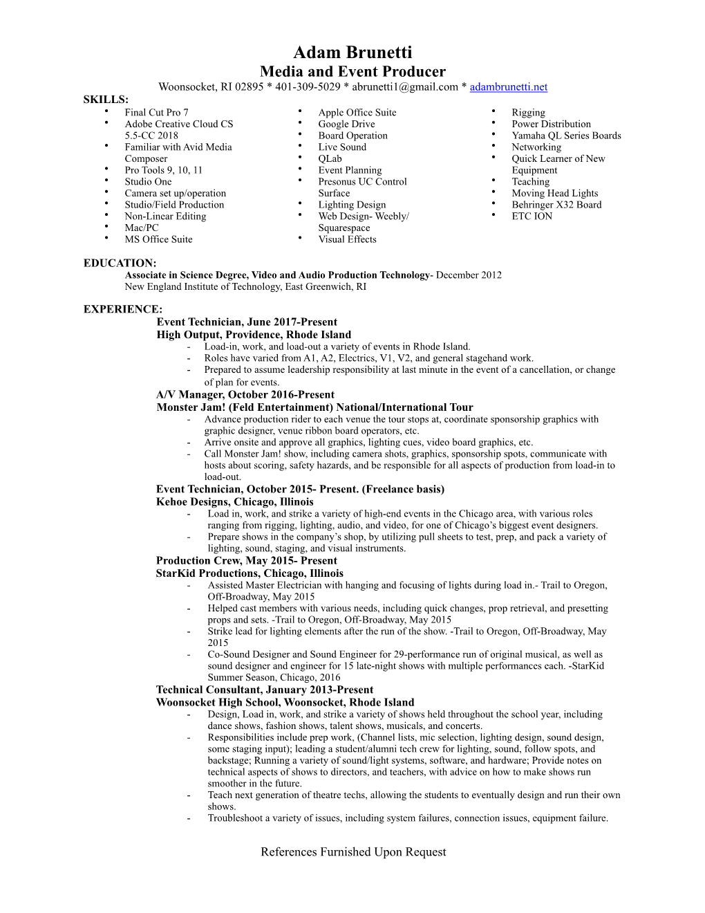 Adam Brunetti Resume November 2018