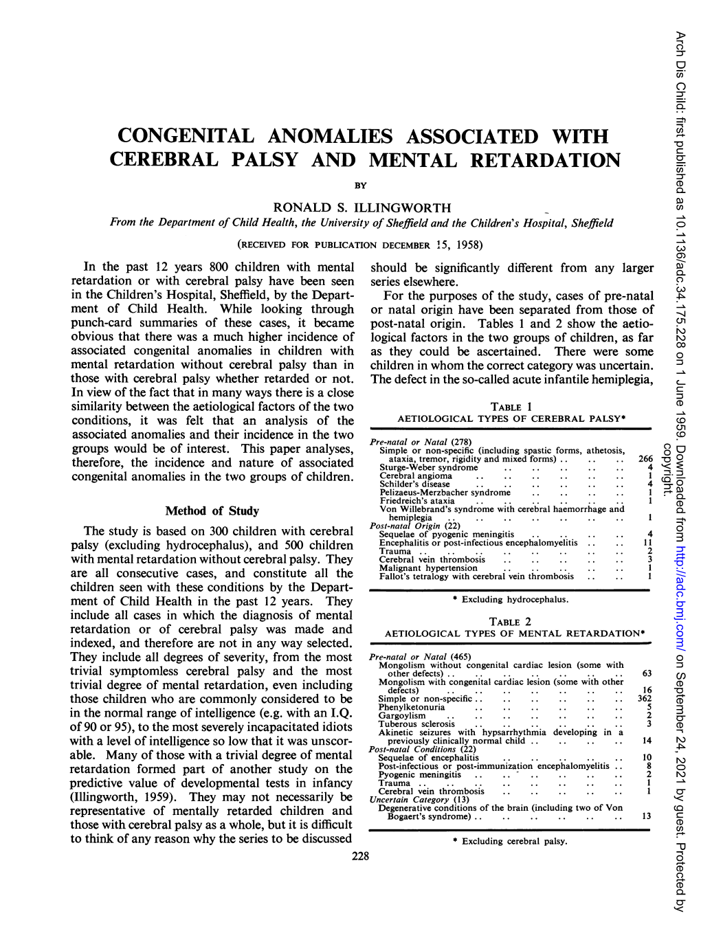 Congenital Anomalies Associated with Cerebral Palsy and Mental Retardation by Ronald S