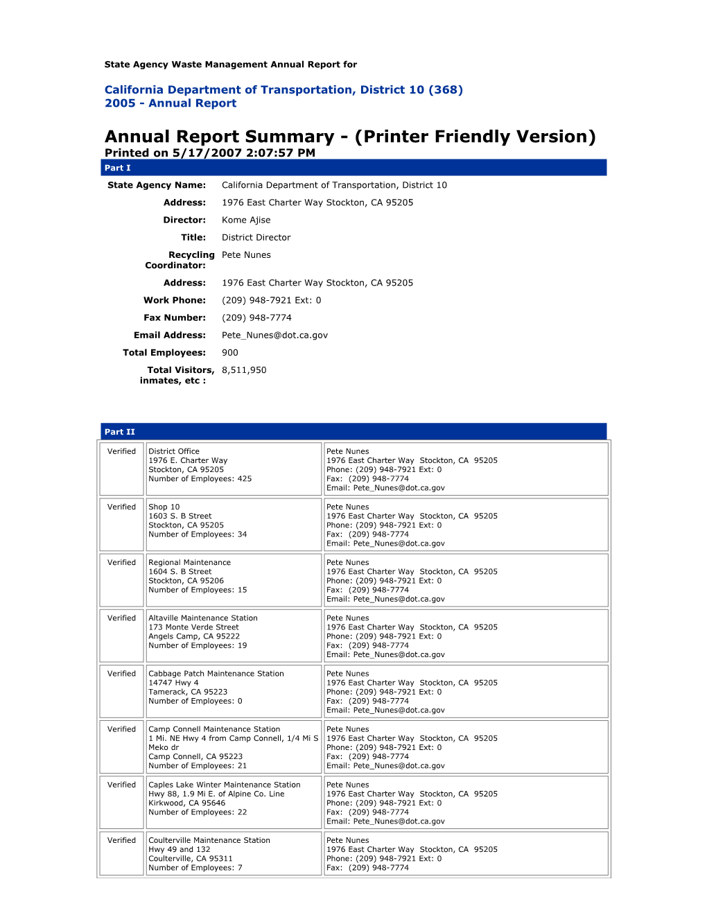 State Agency Waste Management Annual Report For