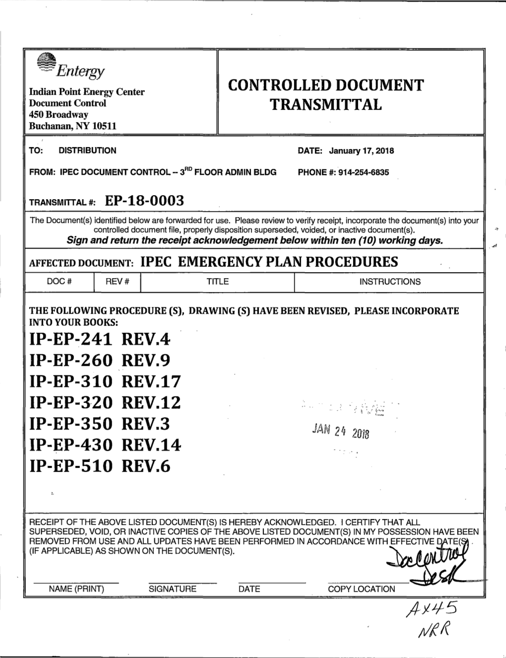 Indian Point, Revision to IPEC Emergency Plan Procedures