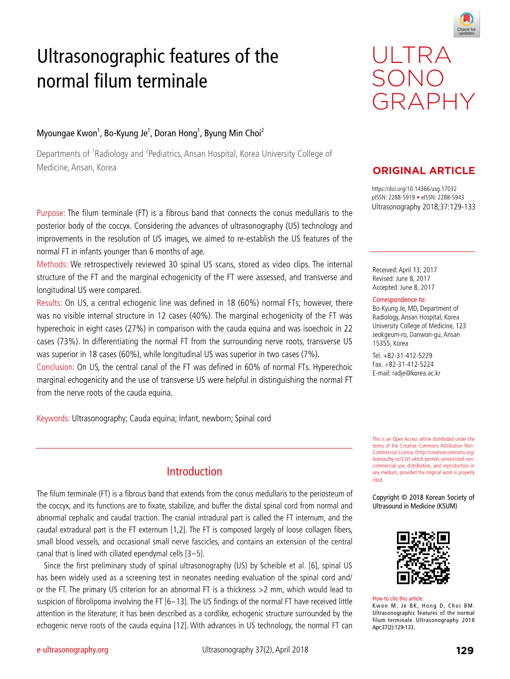 Ultrasonographic Features of the Normal Filum Terminale