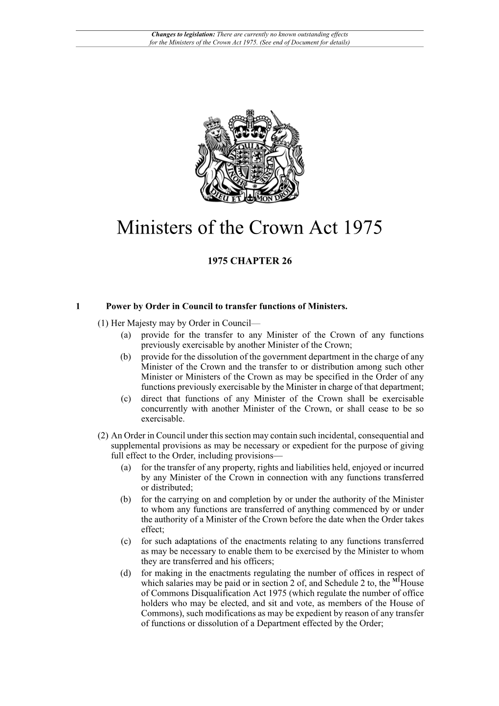 Ministers of the Crown Act 1975