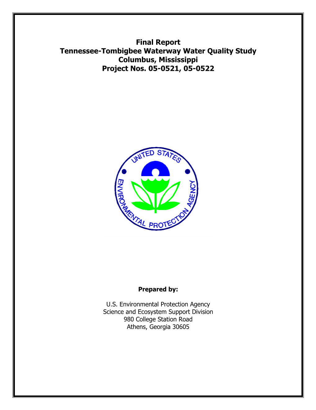 Final Report Tennessee-Tombigbee Waterway Water Quality Study Columbus, Mississippi Project Nos