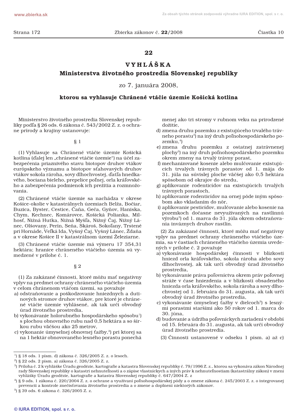 22/2008 Vyhláška Ministerstva Životného Prostredia Slovenskej