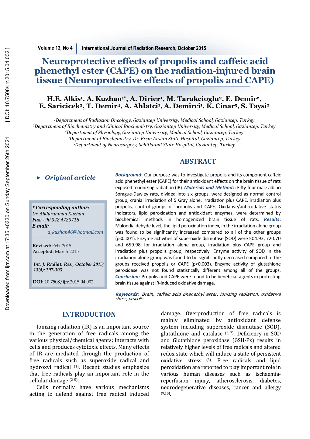 Neuroprotective Effects of Propolis and Caffeic Acid Phenethyl Ester (CAPE) on the Radiation-Injured Brain Tissue (Neuroprotective Effects of Propolis and CAPE)