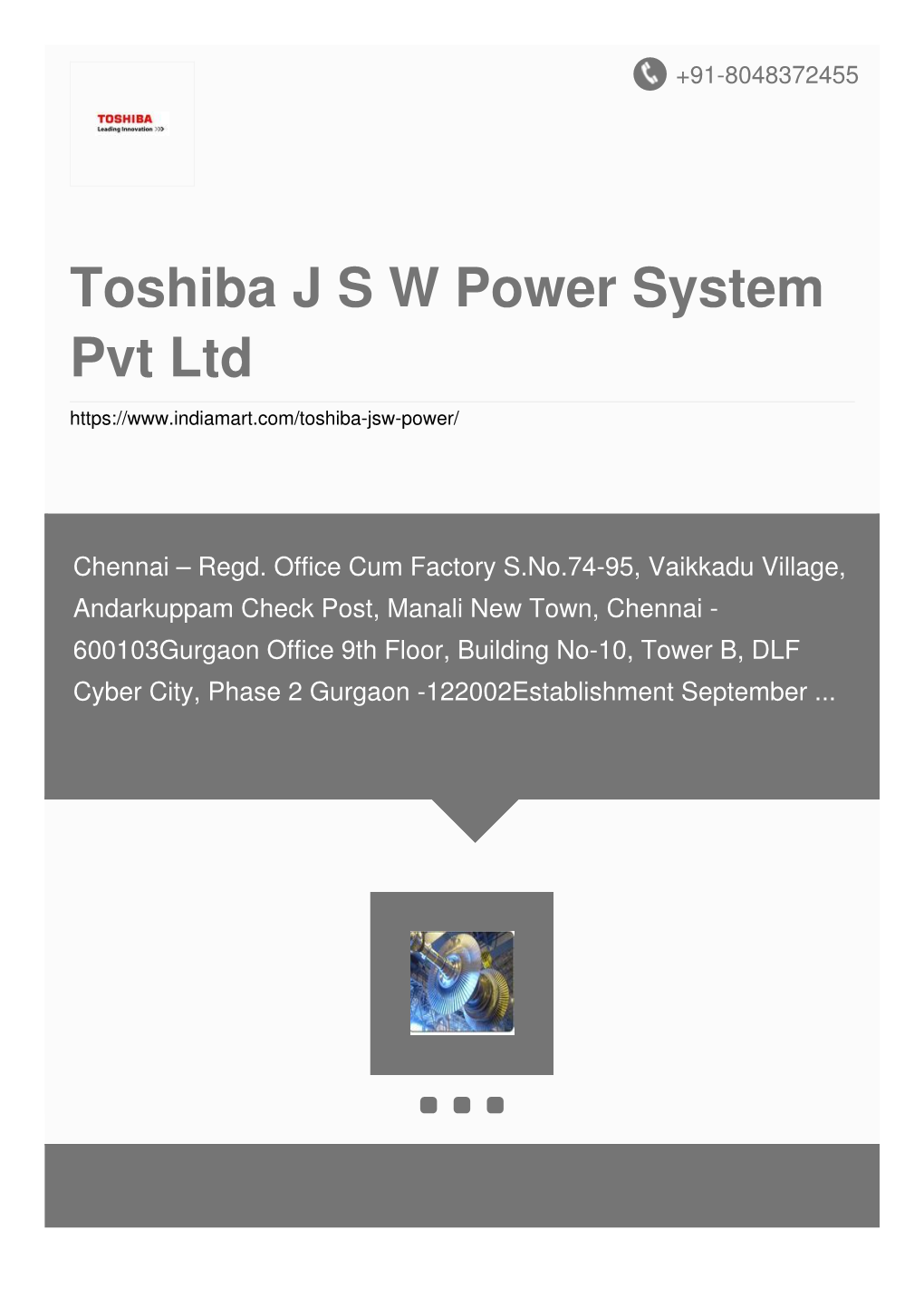 Toshiba J S W Power System Pvt Ltd