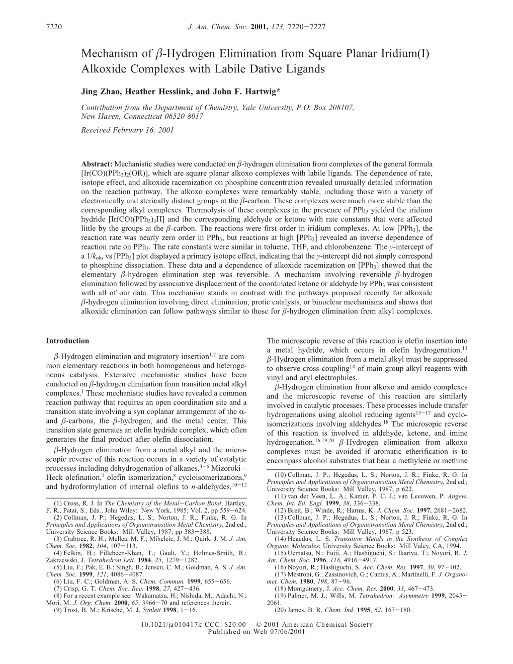 Mechanism of Β-Hydrogen Elimination from Square Planar Iridium(I)