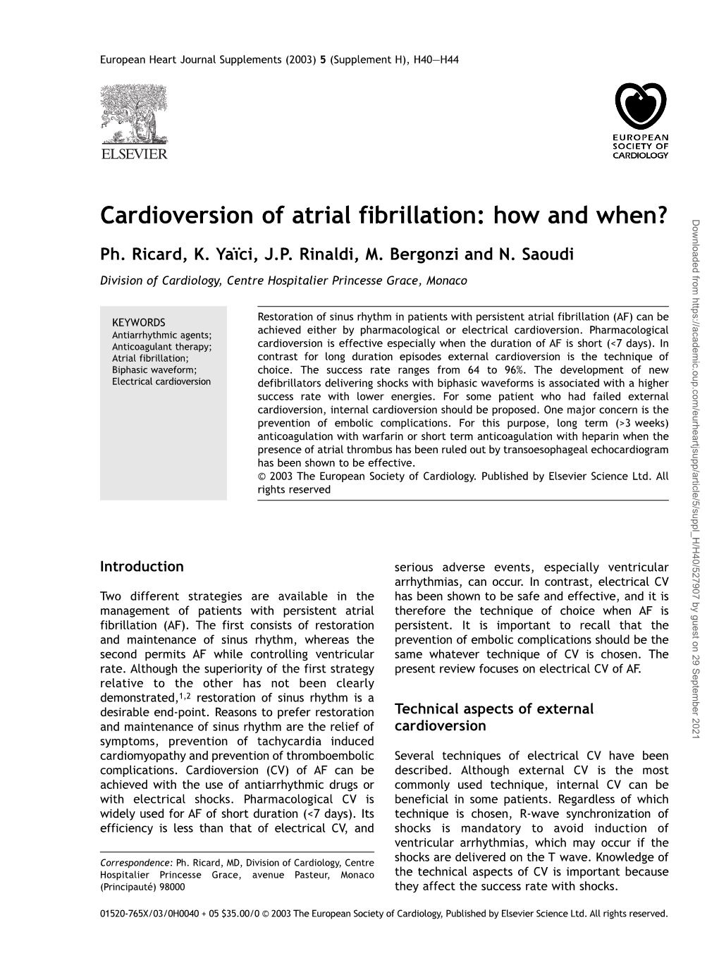 Cardioversion of Atrial Fibrillation: How and When? Downloaded from by Guest on 29 September 2021