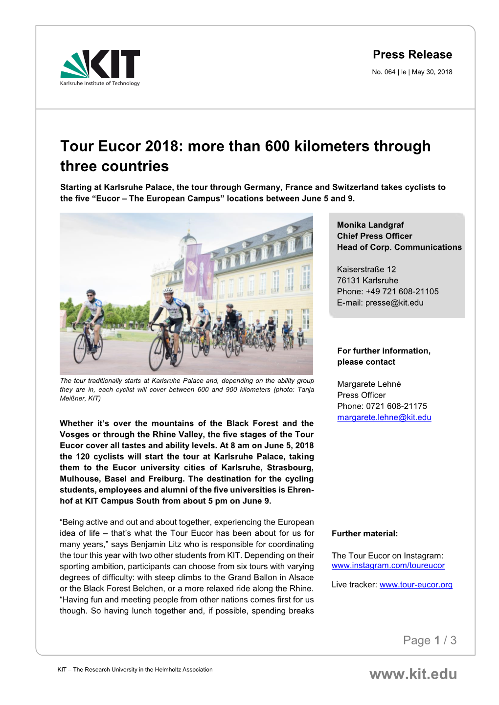 Tour Eucor 2018: More Than 600 Kilometers Through Three Countries