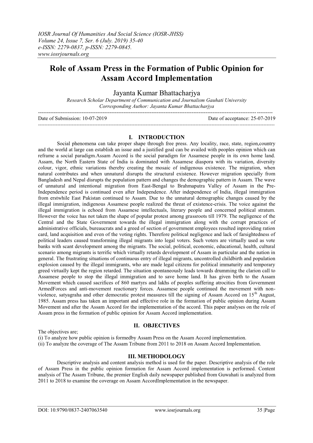 Role of Assam Press in the Formation of Public Opinion for Assam Accord Implementation