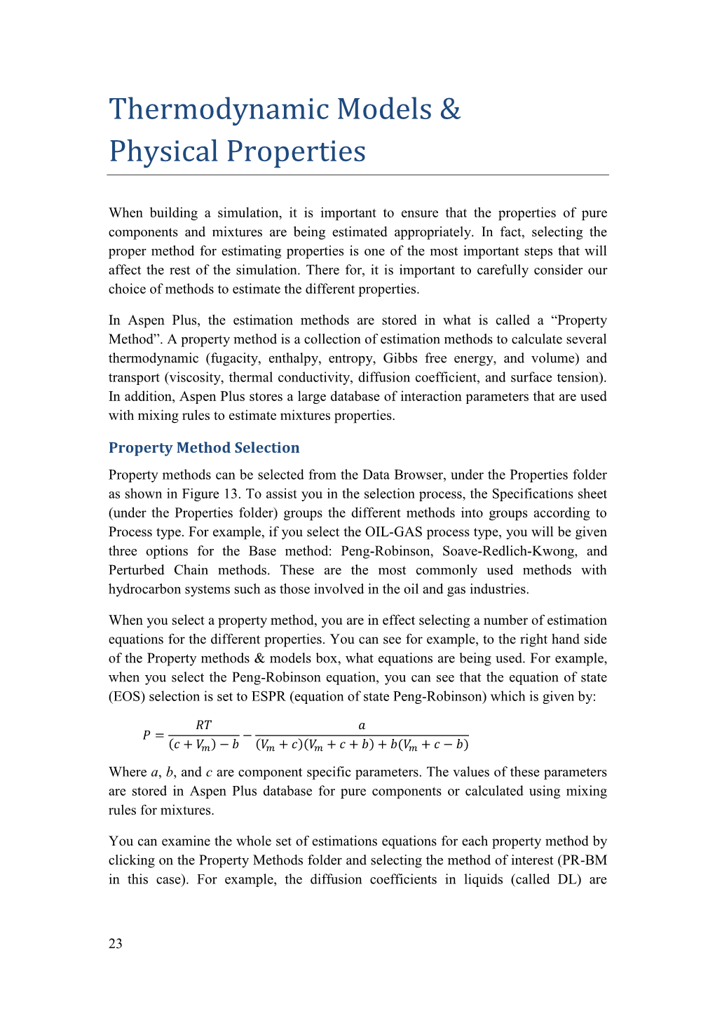 Thermodynamic Models & Physical Properties