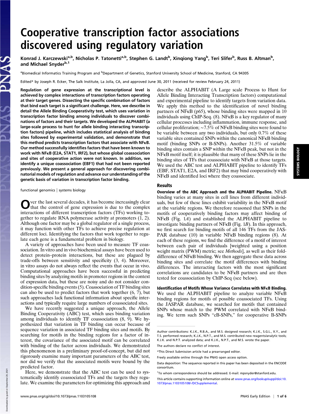 Cooperative Transcription Factor Associations Discovered Using Regulatory Variation