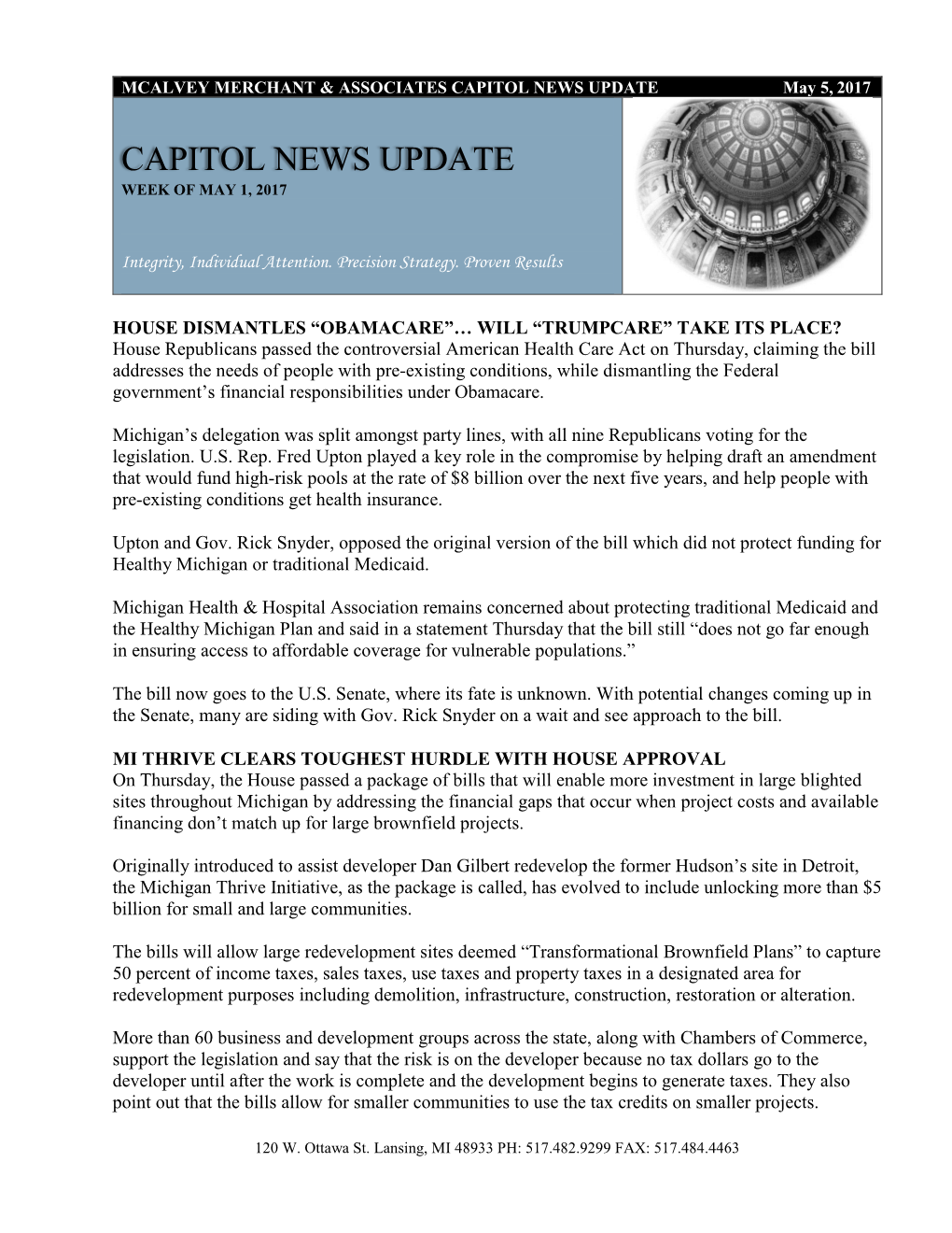 CAPITOL NEWS UPDATE May 5, 2017