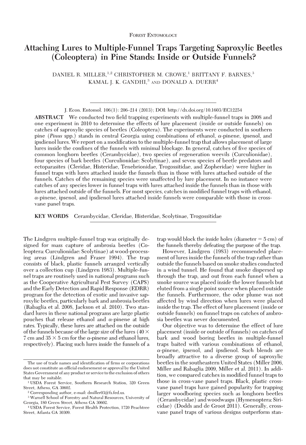 Attaching Lures to Multiple-Funnel Traps Targeting Saproxylic Beetles (Coleoptera) in Pine Stands: Inside Or Outside Funnels?