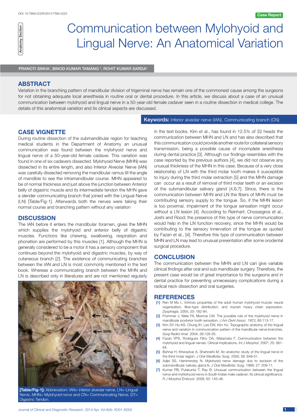 Communication Between Mylohyoid and Lingual Nerve: an Anatomical Variation a Natomy Section