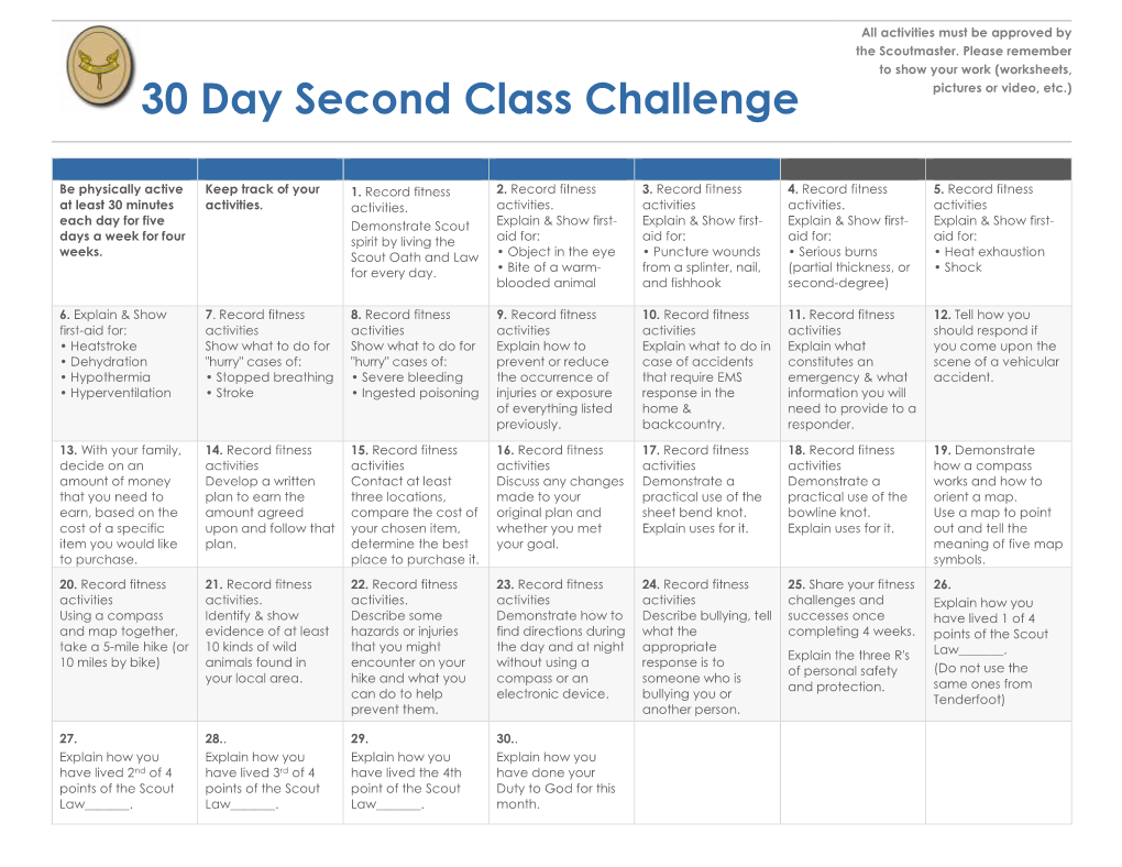 30 Day Second Class Challenge Pictures Or Video, Etc.)