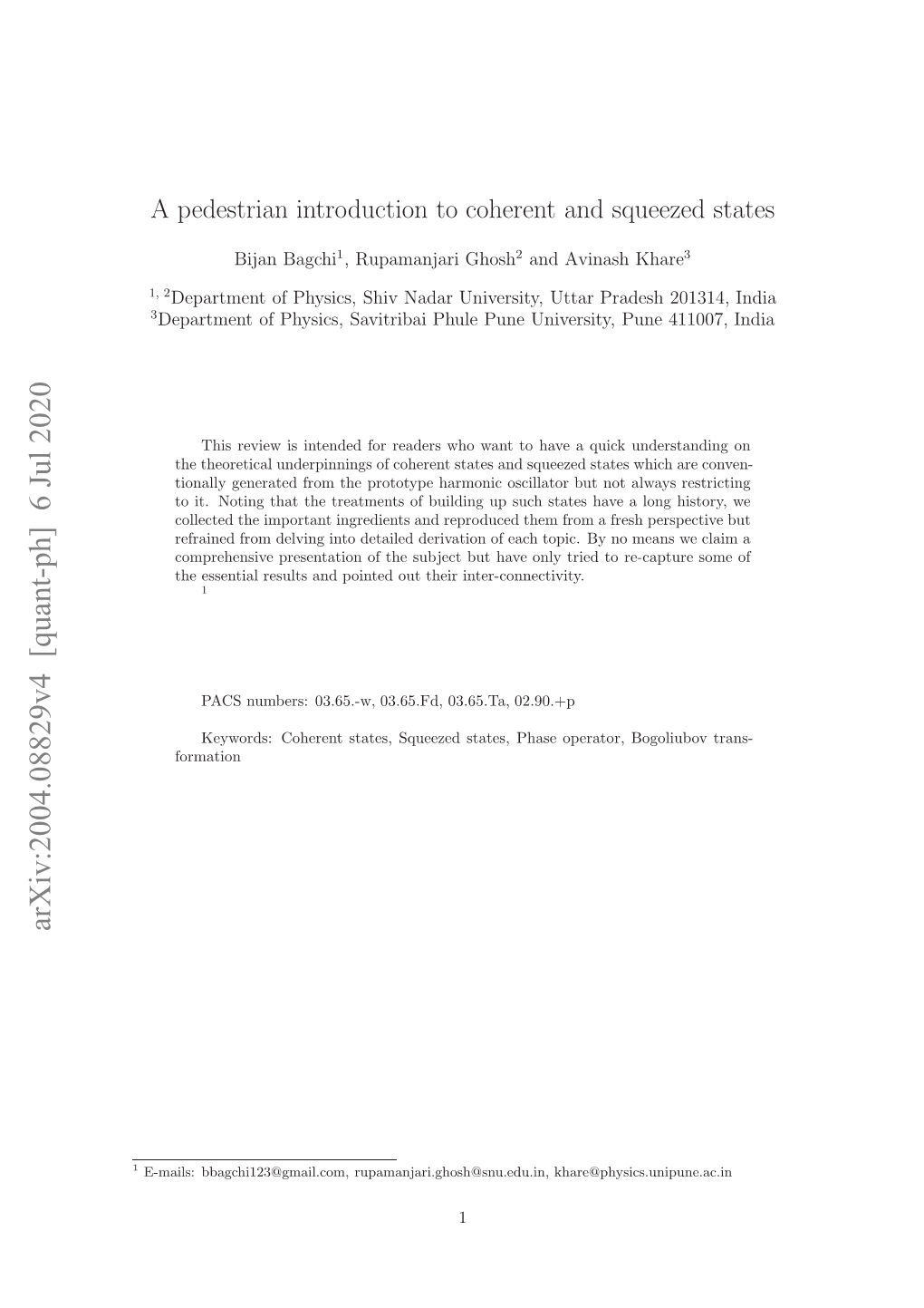 A Pedestrian Introduction to Coherent and Squeezed States