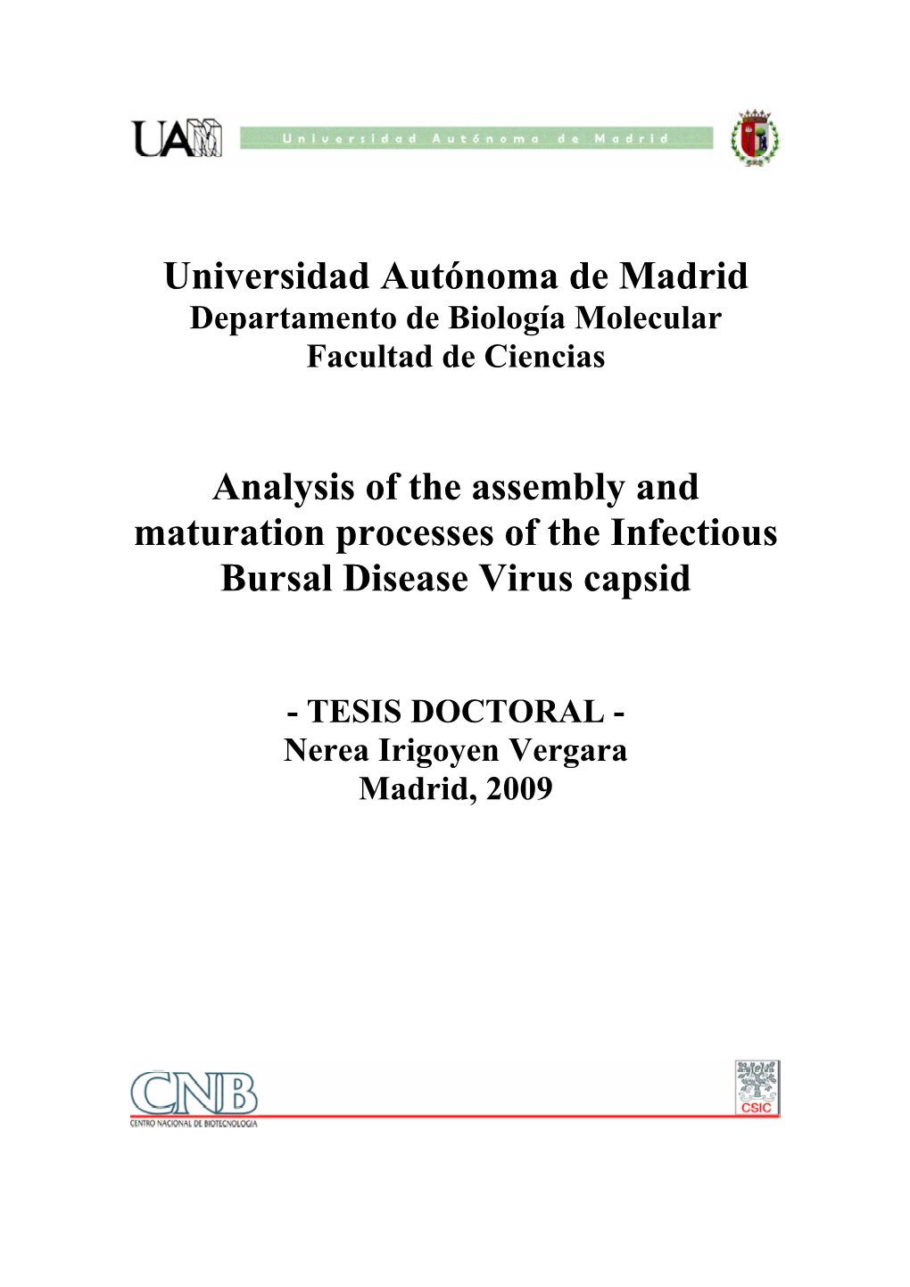 Universidad Autónoma De Madrid Analysis of the Assembly And