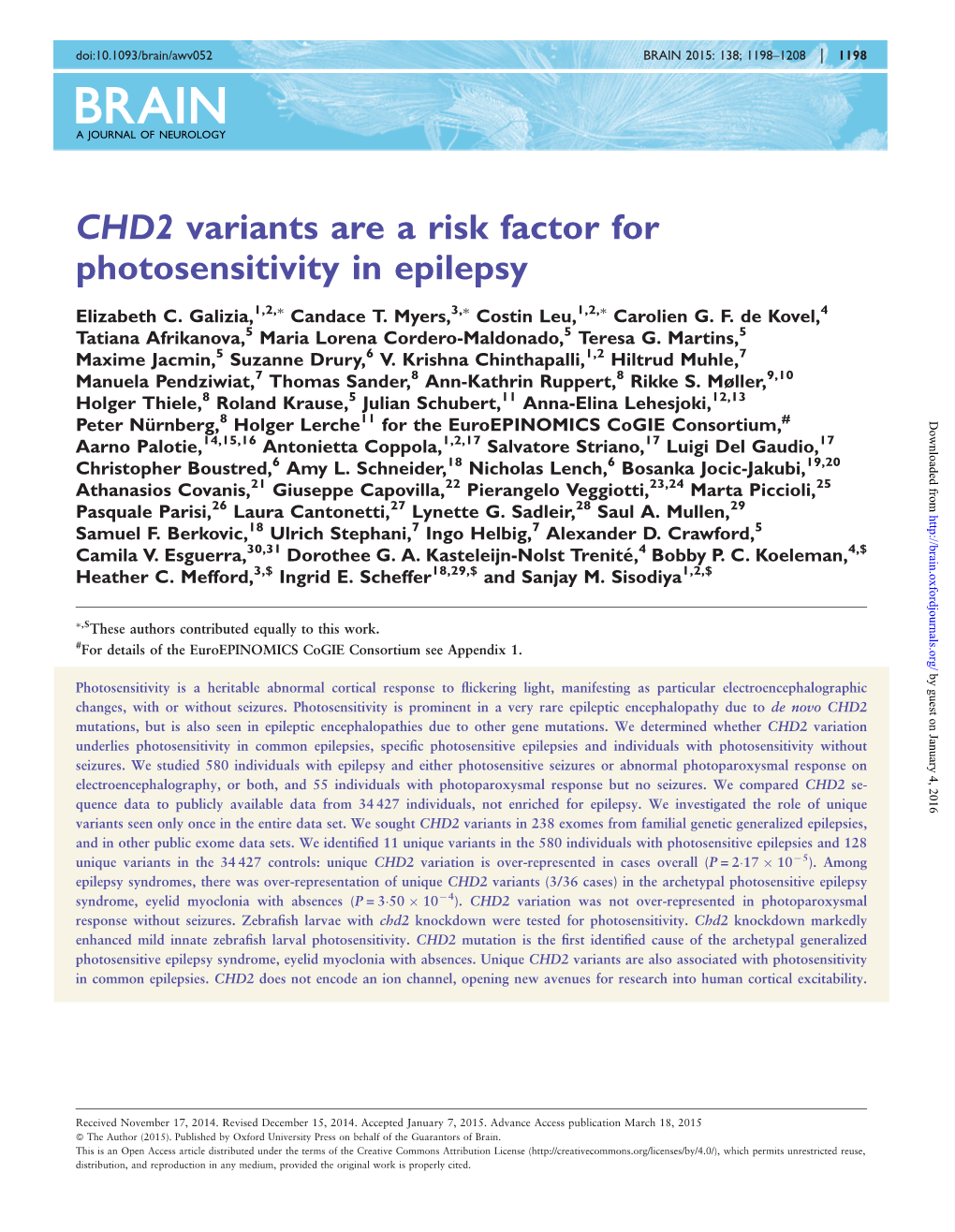 CHD2 Variants Are a Risk Factor for Photosensitivity in Epilepsy