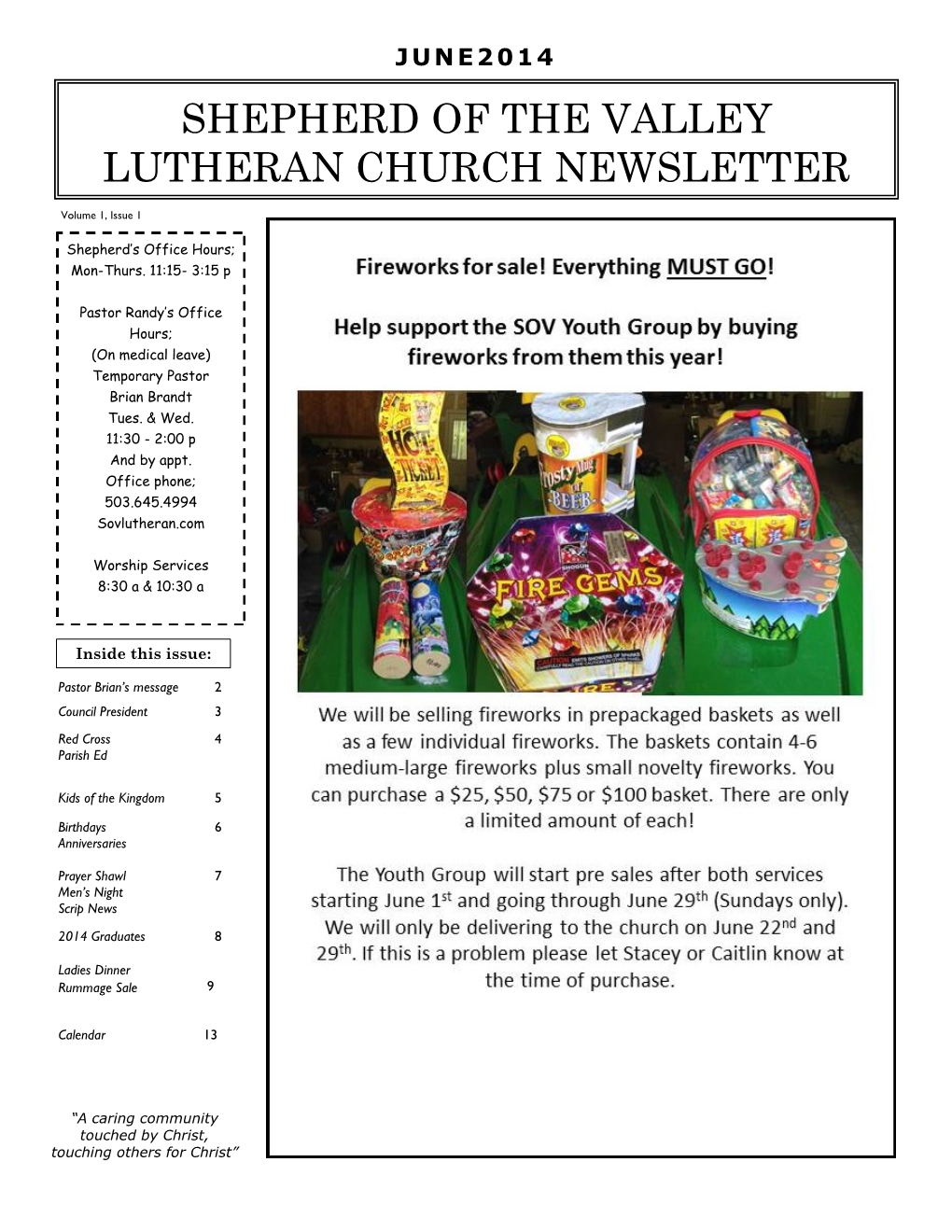 Shepherd of the Valley Lutheran Church Newsletter