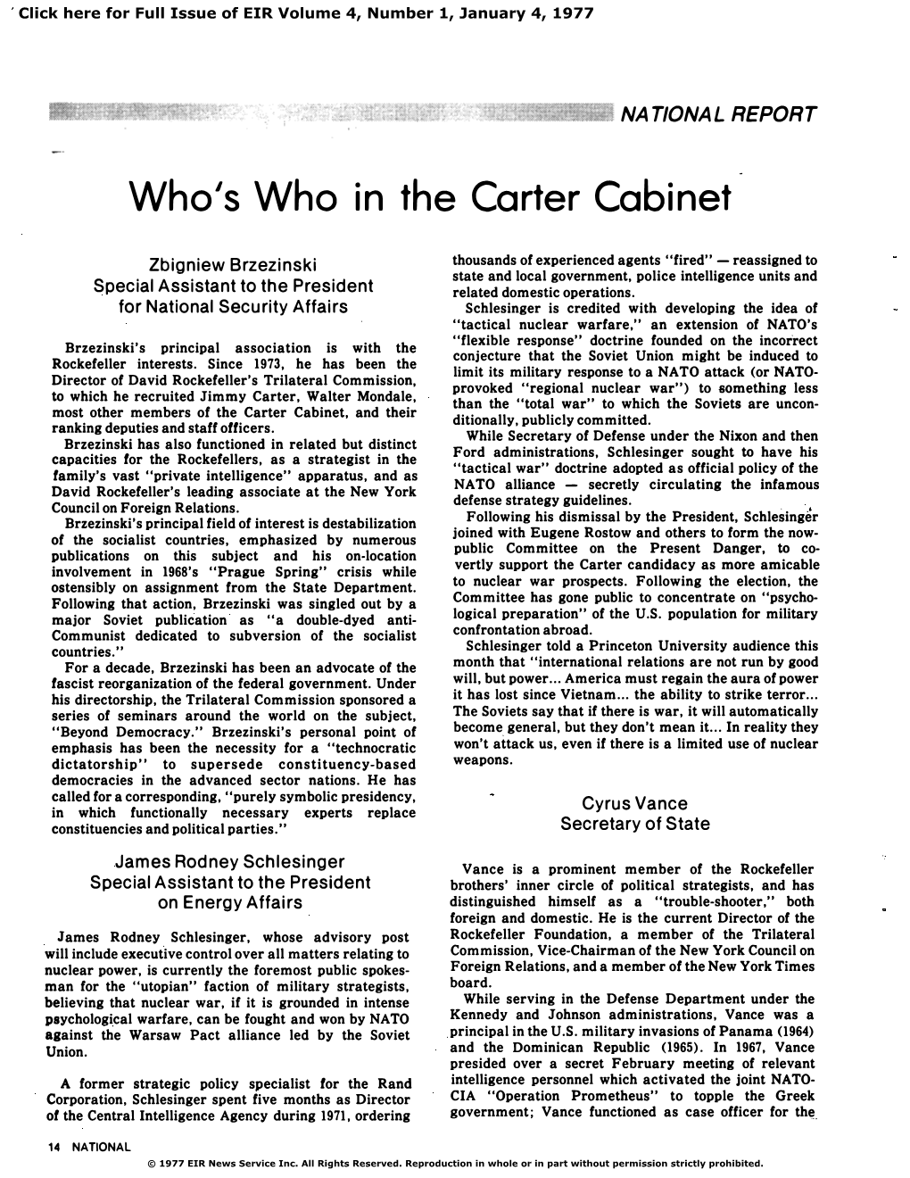 Who's Who in the Carter Cabinet
