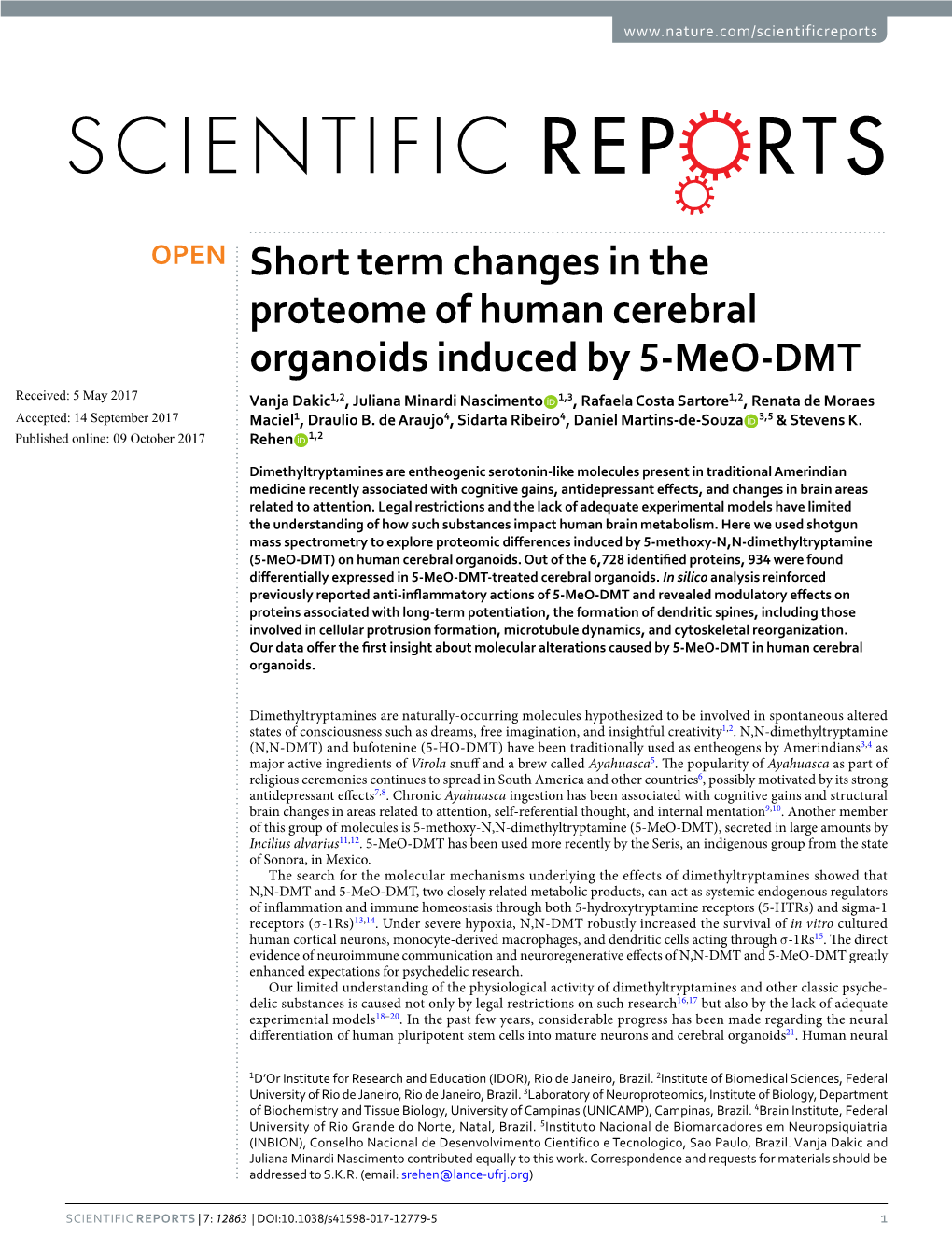 Short Term Changes in the Proteome of Human Cerebral