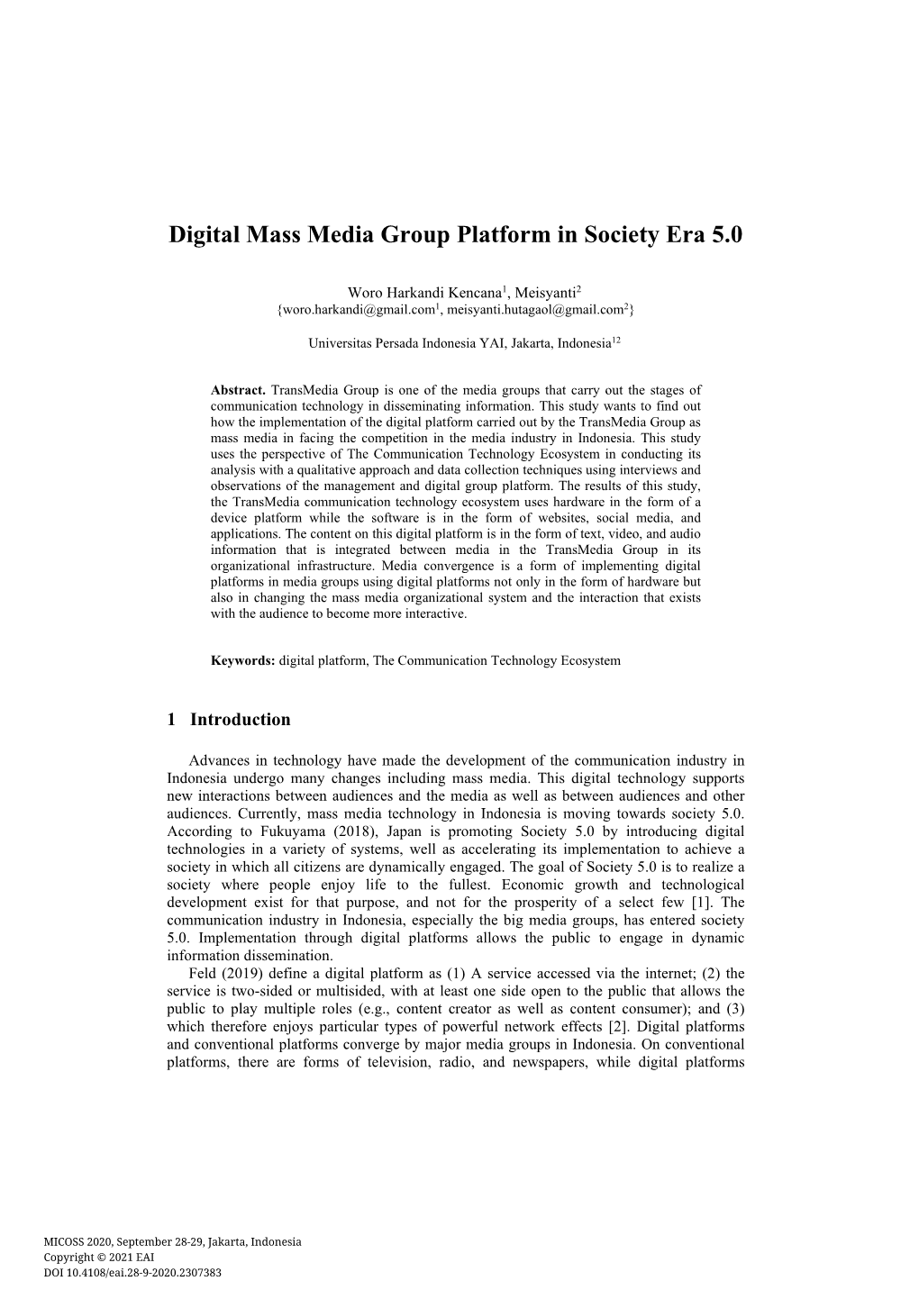 Digital Mass Media Group Platform in Society Era 5.0