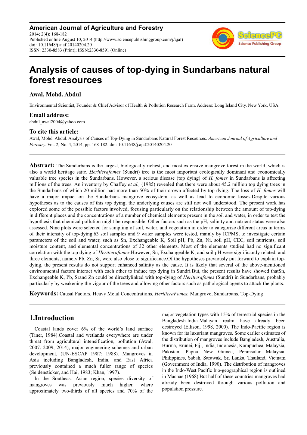 Analysis of Causes of Top-Dying in Sundarbans Natural Forest Resources