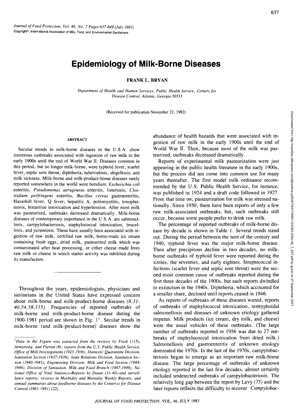 Epidemiology of Milk-Borne Diseases