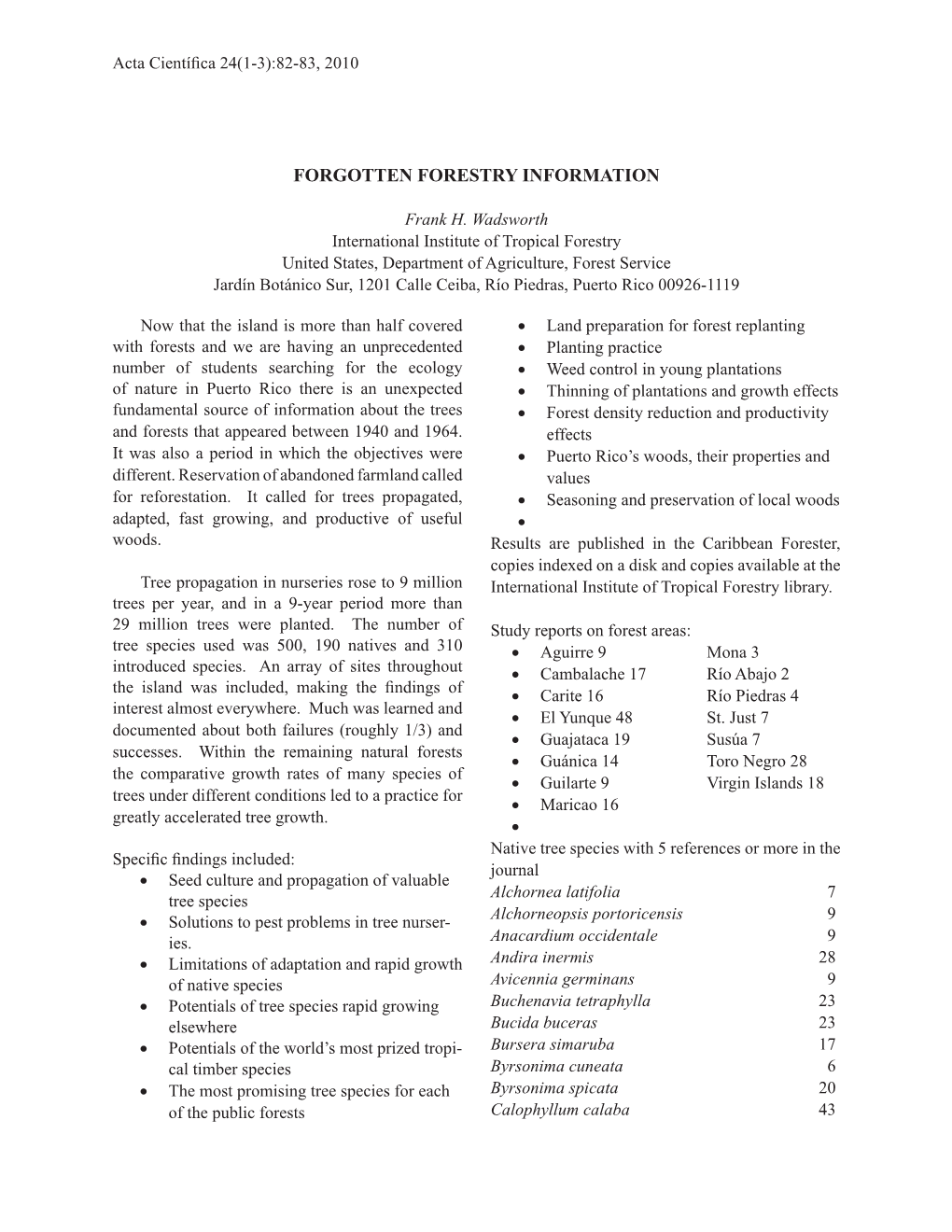 Forgotten Forestry Information