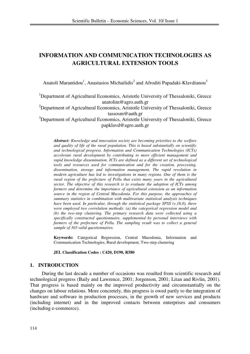 Information and Communication Technologies As Agricultural Extension Tools