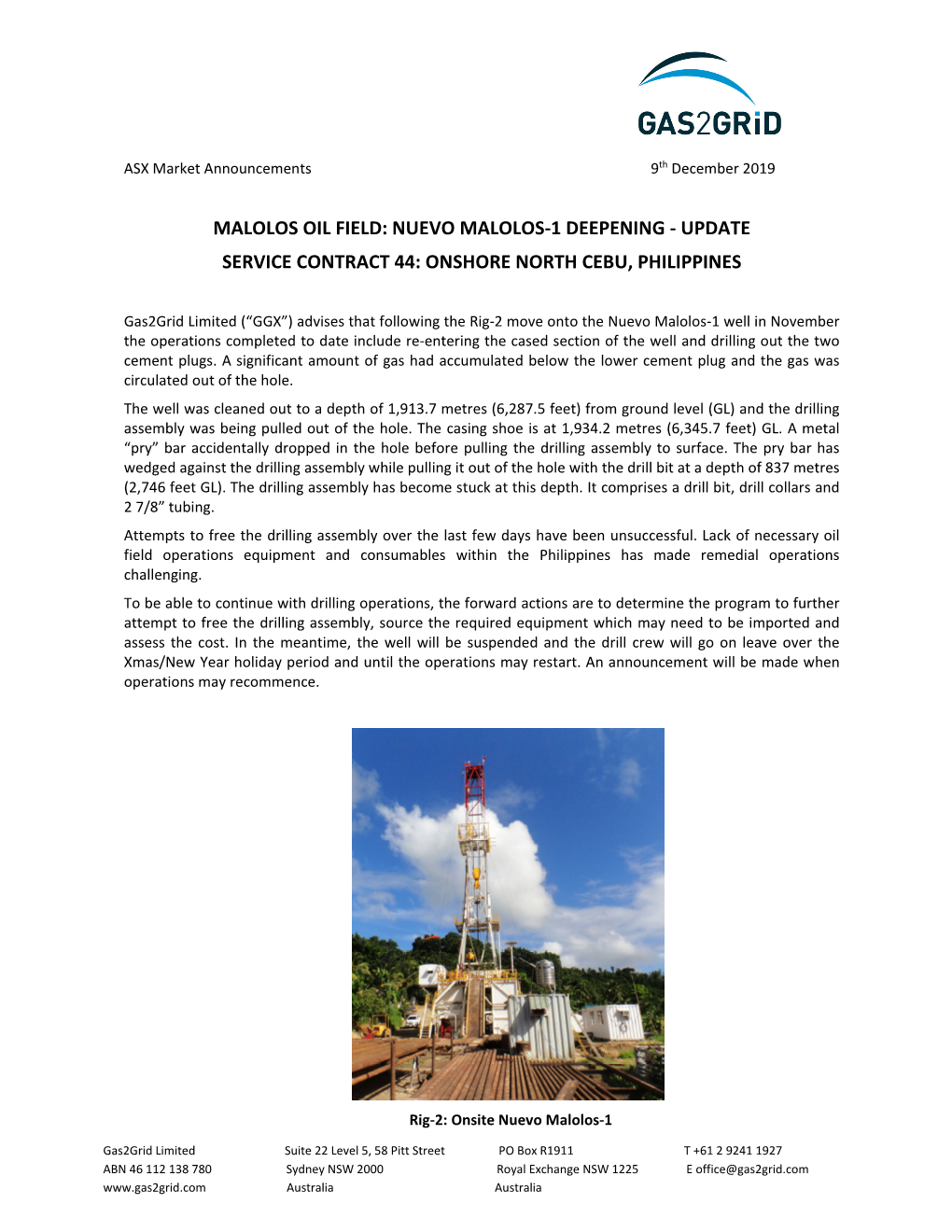 Malolos Oil Field: Nuevo Malolos‐1 Deepening ‐ Update Service Contract 44: Onshore North Cebu, Philippines