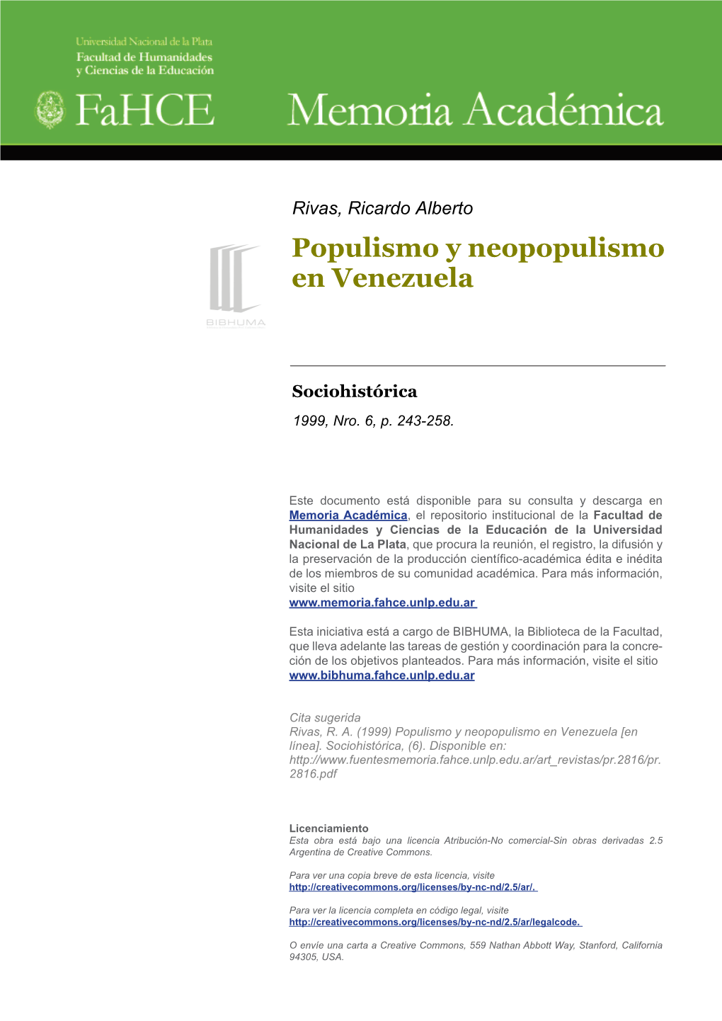 Populismo Y Neopopulismo En Venezuela