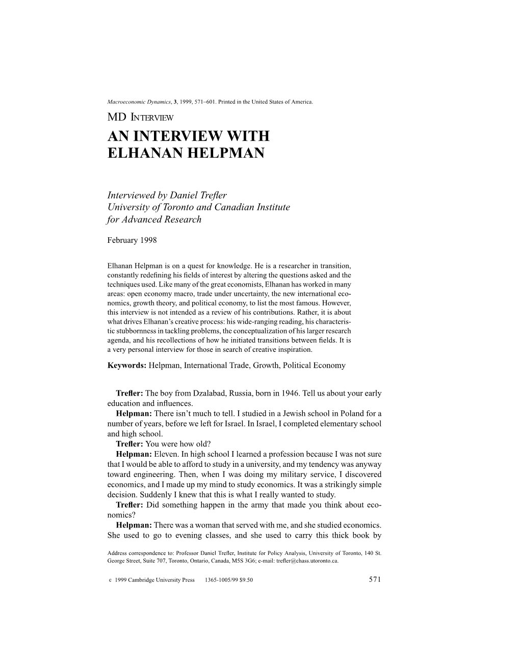 An Interview with Elhanan Helpman