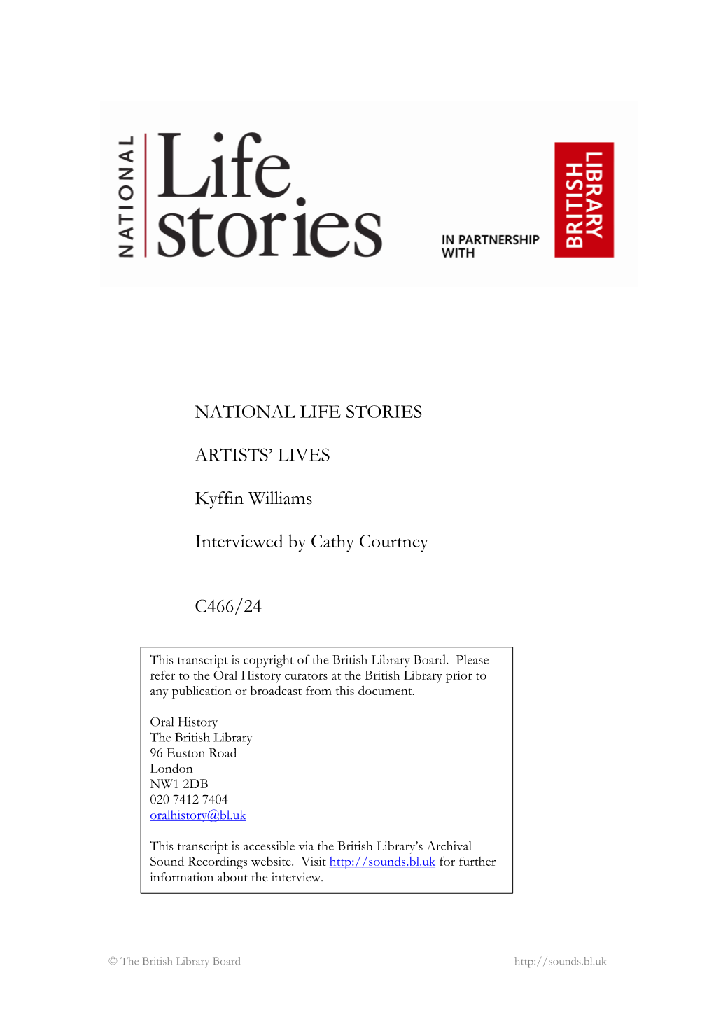 NATIONAL LIFE STORIES ARTISTS' LIVES Kyffin Williams Interviewed