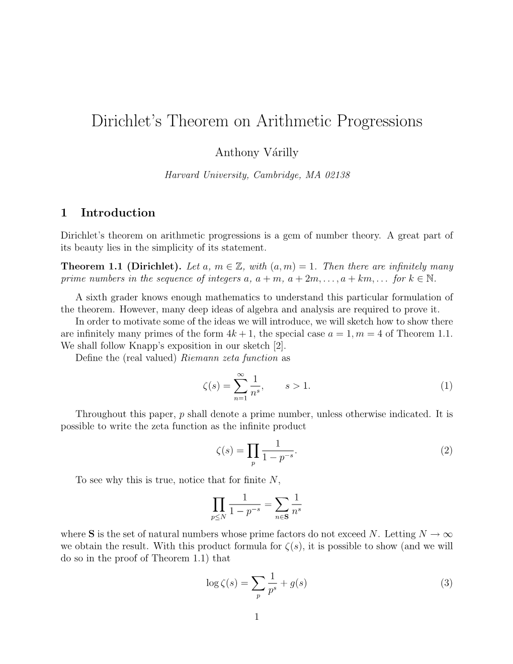 Dirichlet's Theorem on Arithmetic Progressions