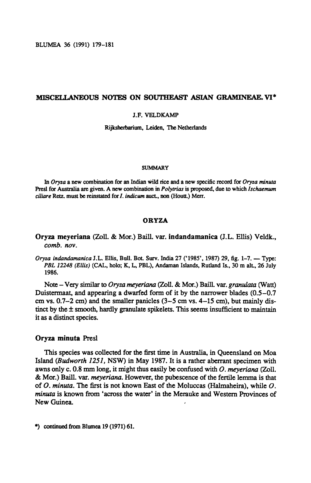 (Zoll. (Halmaheira), While O. Oryza Meyeriana Granulata (Watt) and Appearing a Panicle