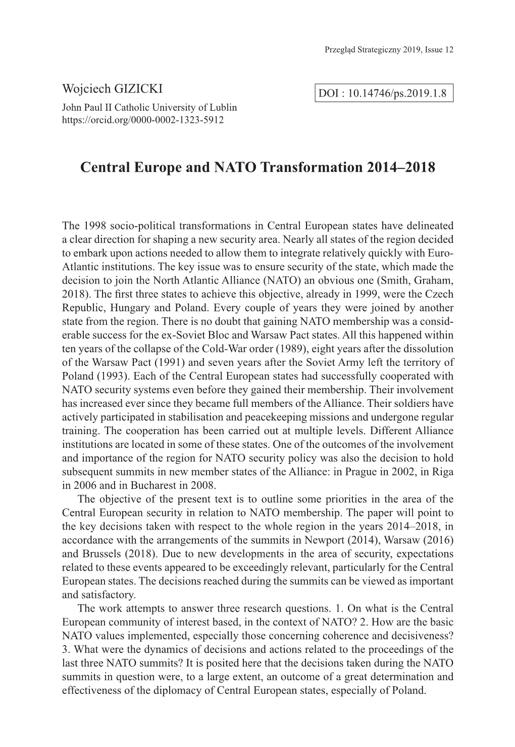 Central Europe and NATO Transformation 2014–2018